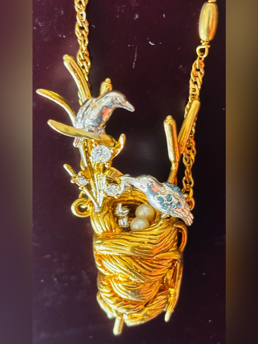 Les Néréides Gold-tone Bird Nest Pendant Necklace with Pearls & Crystals